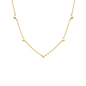Gold Solid Five Heart Charm Necklace - Adina Eden's Jewels