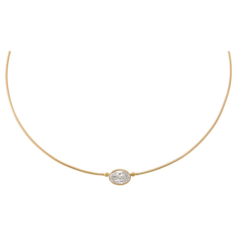 14K Gold / 3CT Lab Grown Diamond Oval Embedded Chain Necklace 14K - Adina Eden's Jewels