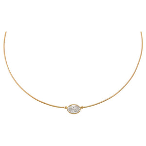 14K Gold / 3CT Lab Grown Diamond Oval Embedded Chain Necklace 14K - Adina Eden's Jewels