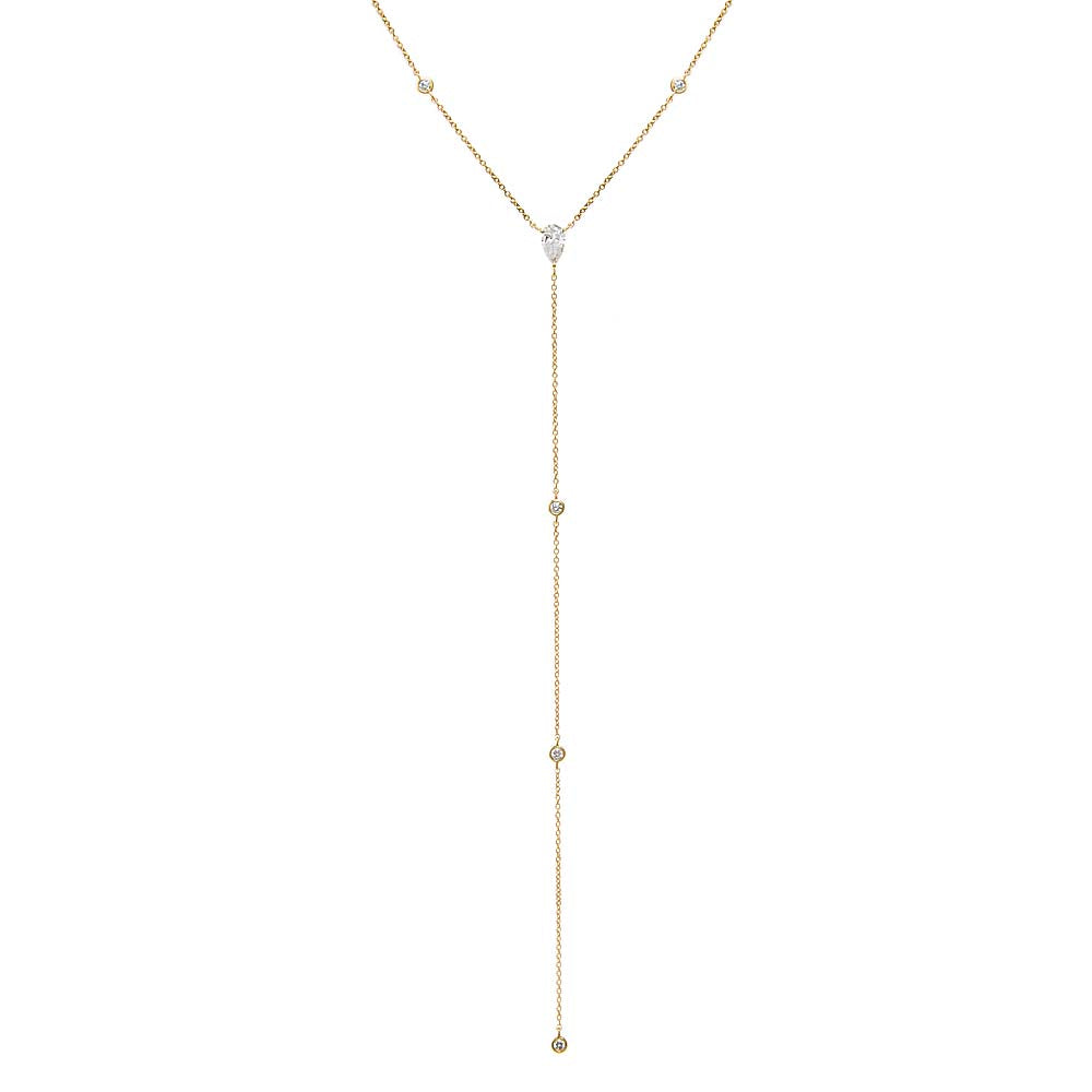 14K Gold Lab Grown Diamond Teardrop X Bezel Lariat Necklace 14K - Adina Eden's Jewels