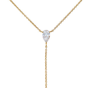 Lab Grown Diamond Teardrop X Bezel Lariat Necklace 14K - Adina Eden's Jewels
