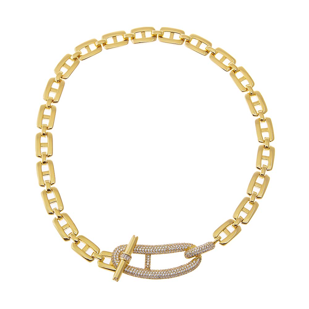 Gold Pave Accented Mariner Toggle Necklace - Adina Eden's Jewels