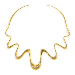 Gold Pave Accented Squiggly Collar Necklace - Adina Eden's Jewels