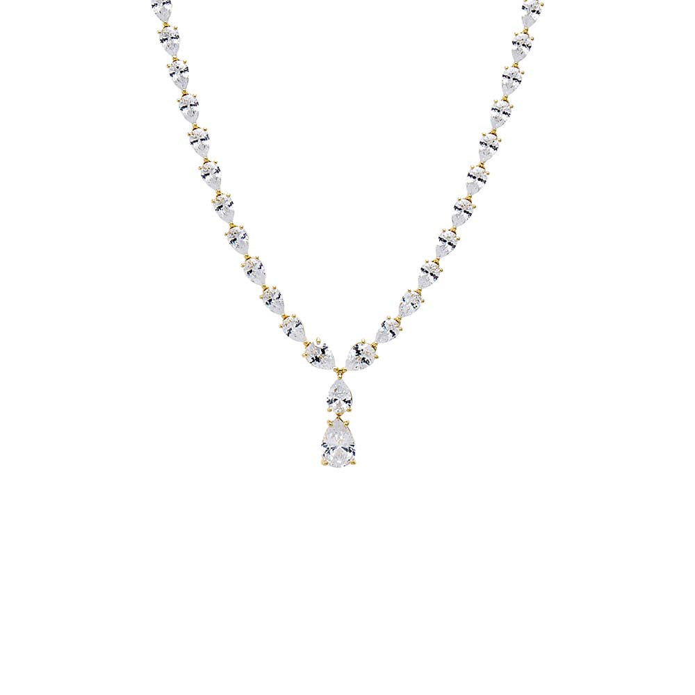 Gold CZ Drop Pear Fancy Tennis Necklace - Adina Eden's Jewels