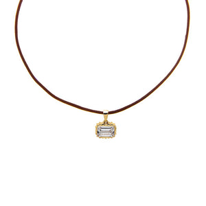 Brown / 1CT Lab Grown Diamond Emerald Beaded Brown Leather Chain Necklace 14K - Adina Eden's Jewels