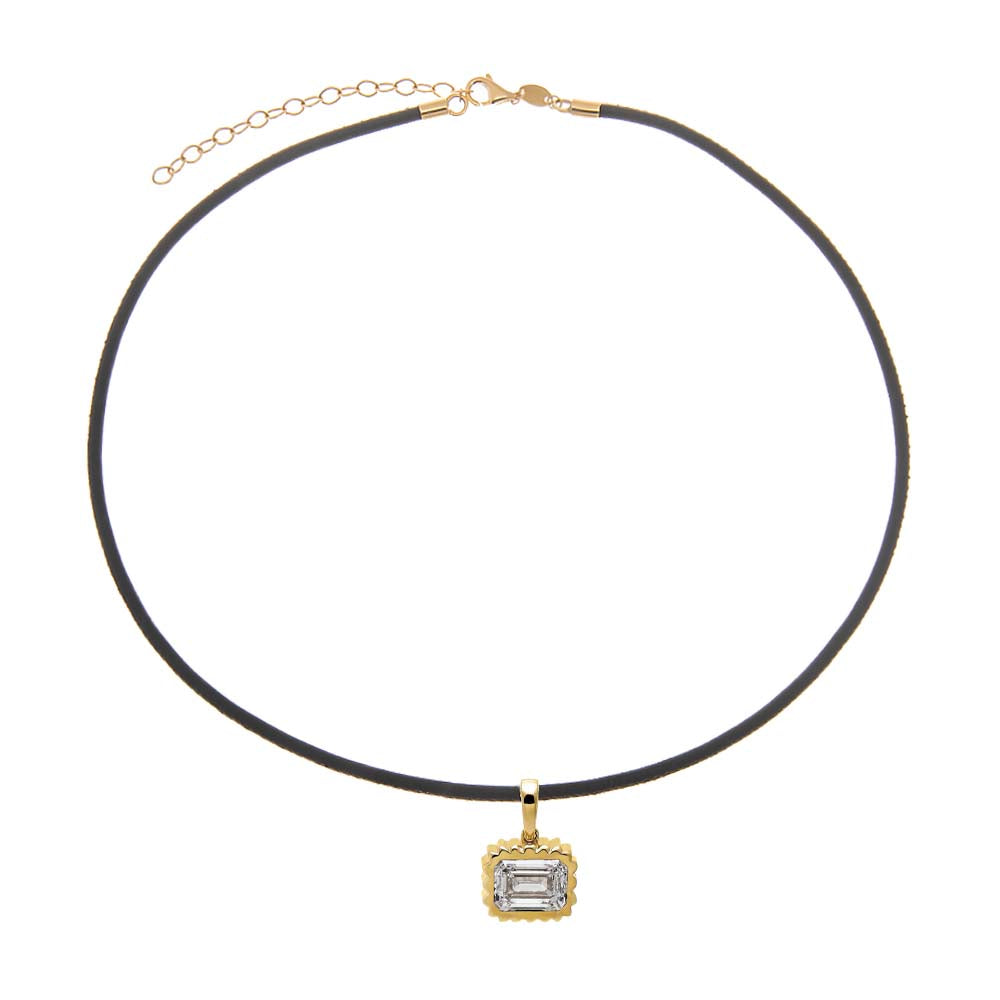 Black / 1CT Lab Grown Diamond Emerald Beaded Leather Chain Necklace 14K - Adina Eden's Jewels