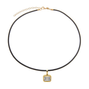 Black / 1CT Lab Grown Diamond Emerald Beaded Leather Chain Necklace 14K - Adina Eden's Jewels