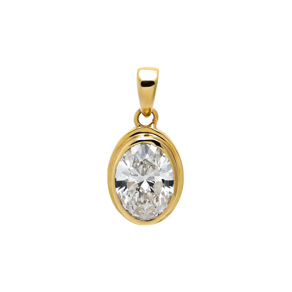 Lab Grown Diamond Oval Bezel Pendant 14K - Adina Eden's Jewels
