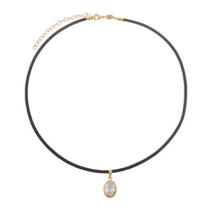 Black / 1CT Lab Grown Diamond Oval Bezel Leather Chain Necklace 14K - Adina Eden's Jewels