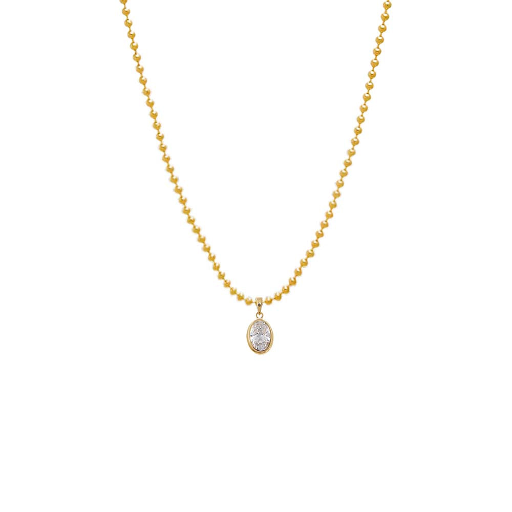 14K Gold / 1CT Lab Grown Diamond Oval Bezel Ball Link Necklace 14K - Adina Eden's Jewels