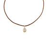 Brown / 1CT Lab Grown Diamond Oval Bezel Brown Leather Chain Necklace 14K - Adina Eden's Jewels