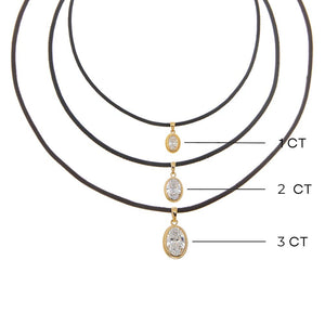 Lab Grown Diamond Oval Bezel Leather Chain Necklace 14K - Adina Eden's Jewels