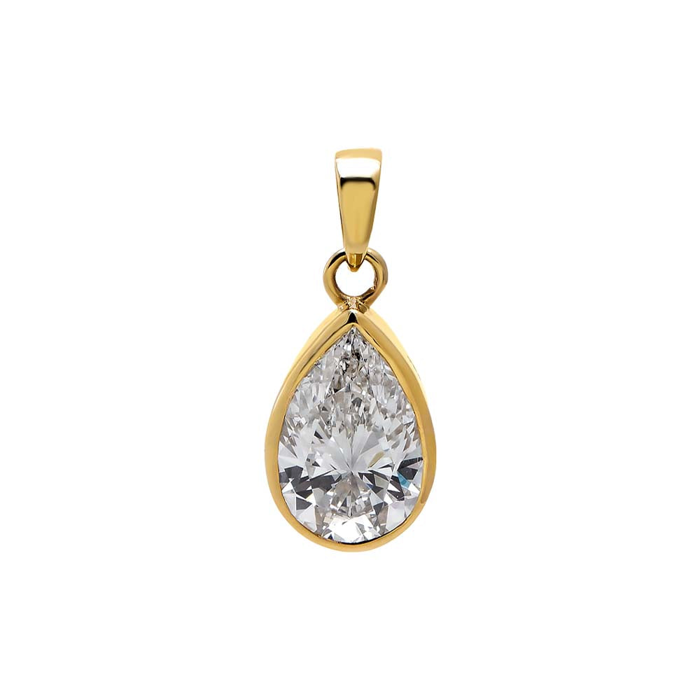 14K Gold / 1CT Lab Grown Diamond Pear Bezel Pendant 14K - Adina Eden's Jewels