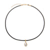 Black / 1CT Lab Grown Diamond Pear Bezel Leather Chain Necklace 14K - Adina Eden's Jewels