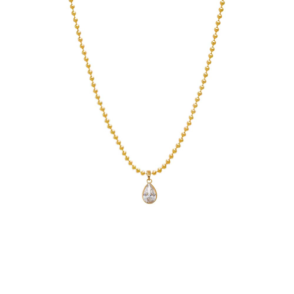 14K Gold / 1CT Lab Grown Diamond Pear Bezel Ball Link Necklace 14K - Adina Eden's Jewels