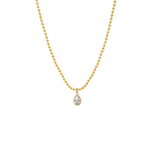 14K Gold / 1CT Lab Grown Diamond Pear Bezel Ball Link Necklace 14K - Adina Eden's Jewels