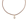 Brown / 1CT Lab Grown Diamond Pear Bezel Brown Leather Chain Necklace 14K - Adina Eden's Jewels