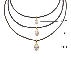 Lab Grown Diamond Pear Bezel Leather Chain Necklace 14K - Adina Eden's Jewels