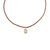 Brown / 1CT Lab Grown Diamond Emerald Bezel Brown Leather Chain Necklace 14K - Adina Eden's Jewels