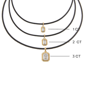 Lab Grown Diamond Emerald Bezel Brown Leather Chain Necklace 14K - Adina Eden's Jewels