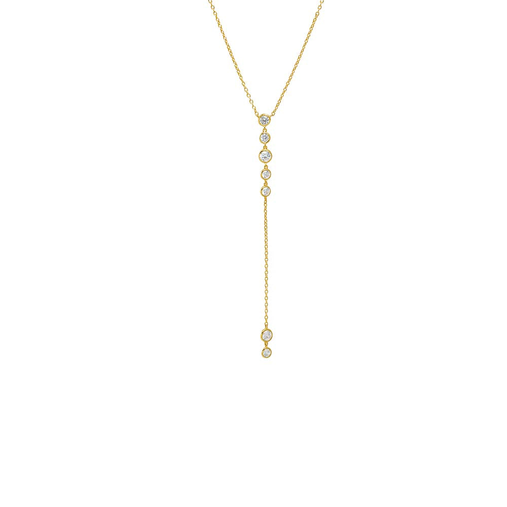 Gold Multi Bezel Stone Drop Lariat Necklace - Adina Eden's Jewels