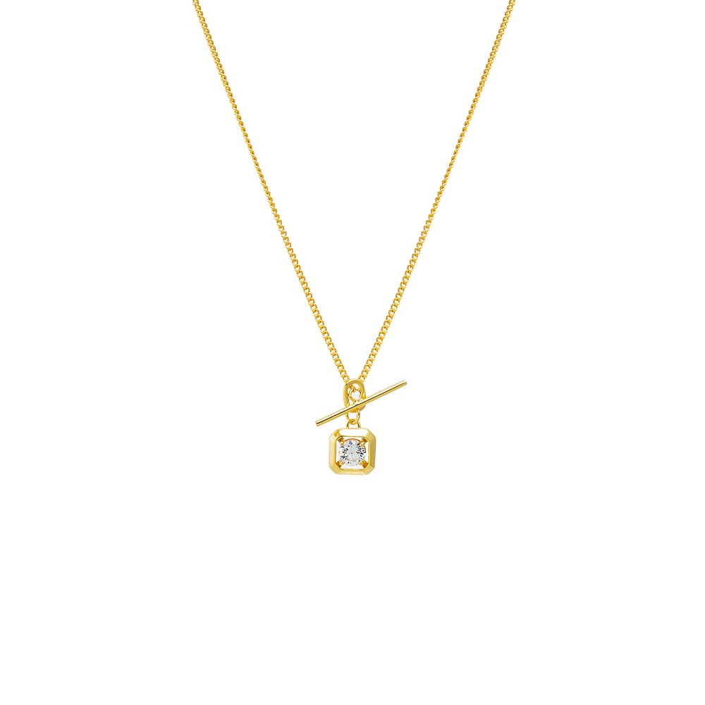 Gold Square Solitaire Stone Toggle Charm Necklace - Adina Eden's Jewels