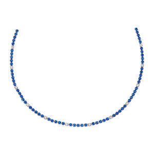 Sapphire Blue Colored CZ Accented Tennis Choker - Adina Eden's Jewels