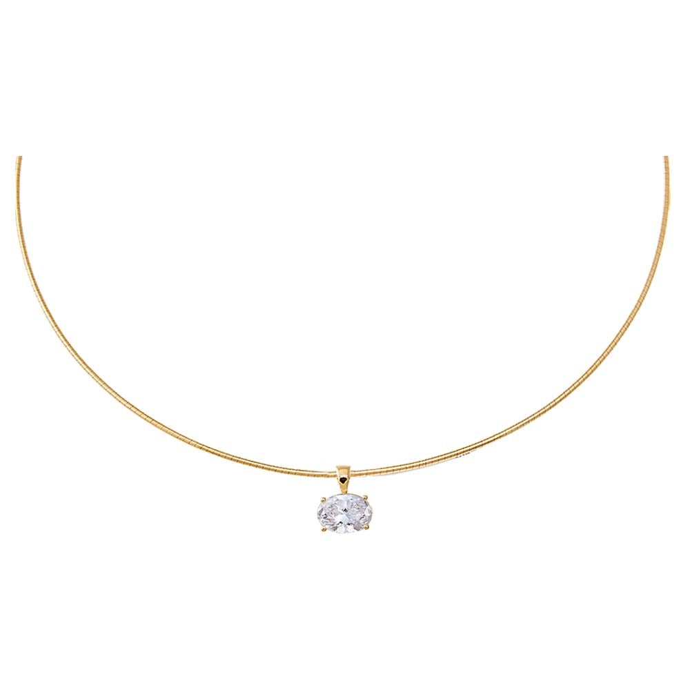 14K Gold / 2CT Lab Grown Diamond Oval Round Omega Chain Necklace 14K - Adina Eden's Jewels
