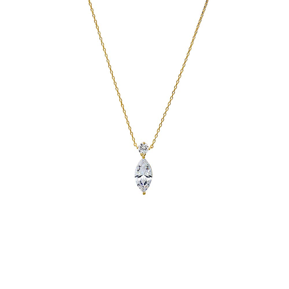 Gold Fancy Solitare & Marquise Pendant Necklace - Adina Eden's Jewels