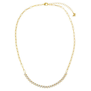 CZ Half Tennis Paperclip Necklace - Adina Eden's Jewels