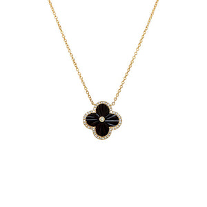10K Onxy Diamond Pave Outline Colored Stone Pendant Necklace 10K - Adina Eden's Jewels