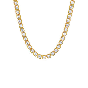 Gold CZ Princess Cut Bezel Tennis Necklace - Adina Eden's Jewels