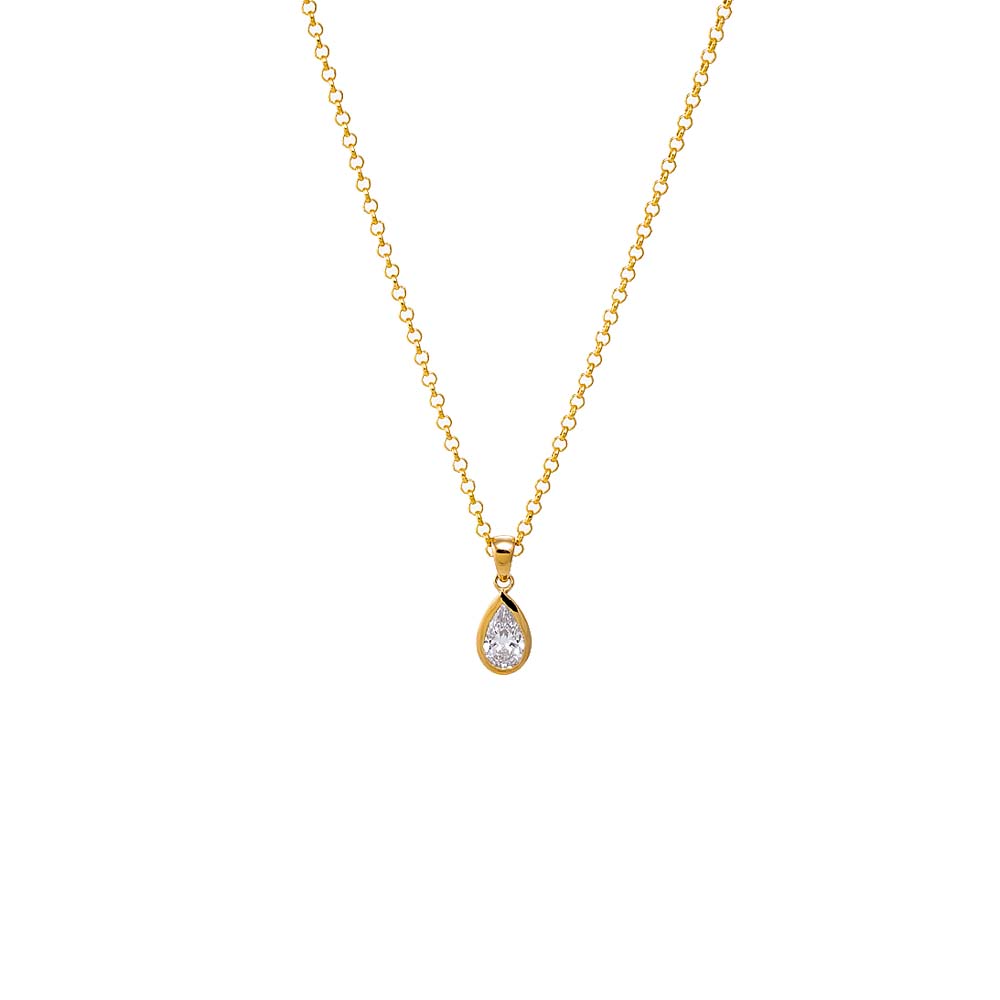 14K Gold / 16" Lab Grown Diamond Pear Bezel Charm Necklace 14K - Adina Eden's Jewels