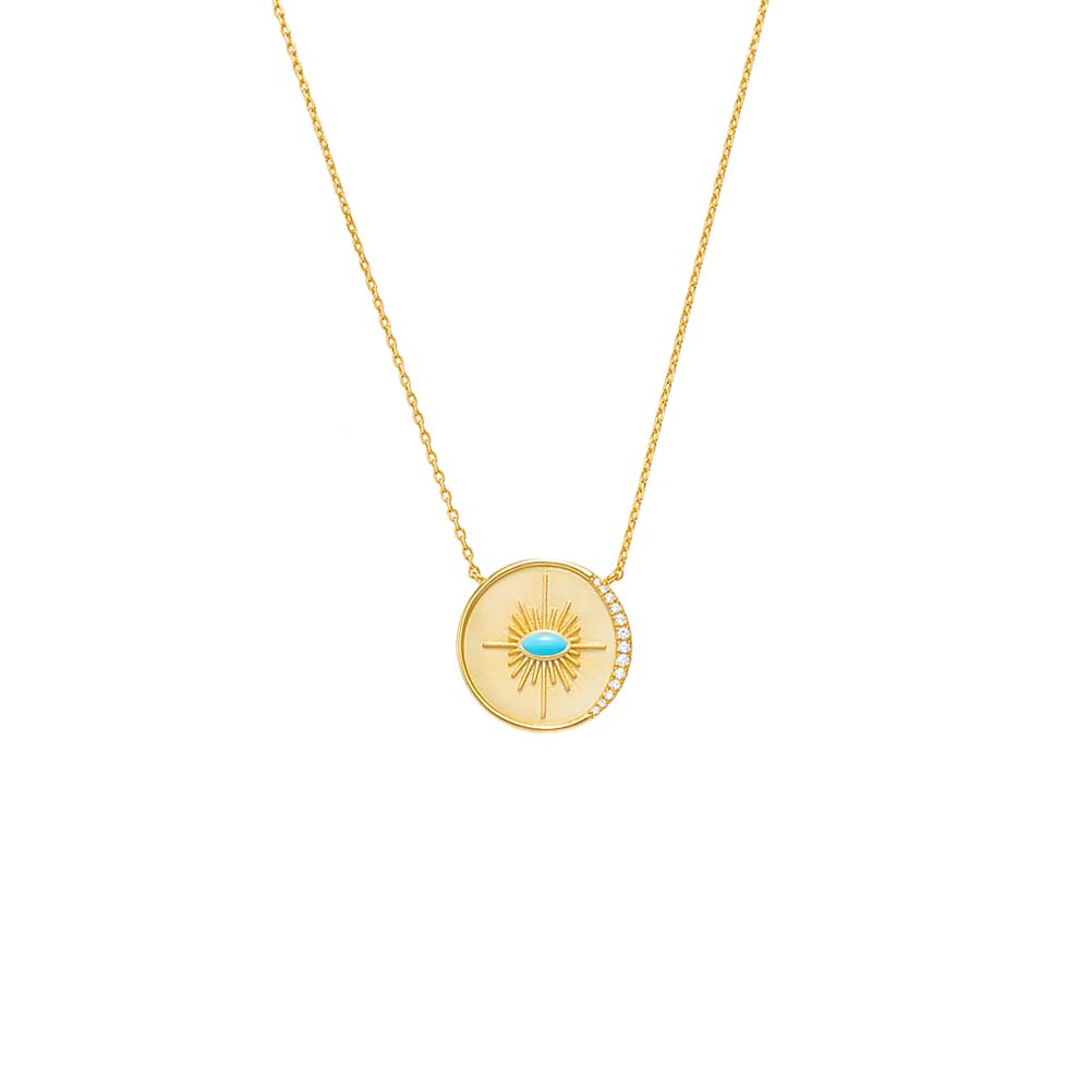 Turquoise Turquoise Evil Eye Disc Pendant Necklace - Adina Eden's Jewels