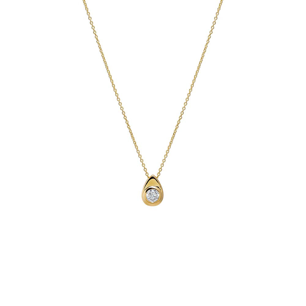 14K Gold Lab Grown Diamond Solitaire Teardrop Bezel Necklace 14K - Adina Eden's Jewels