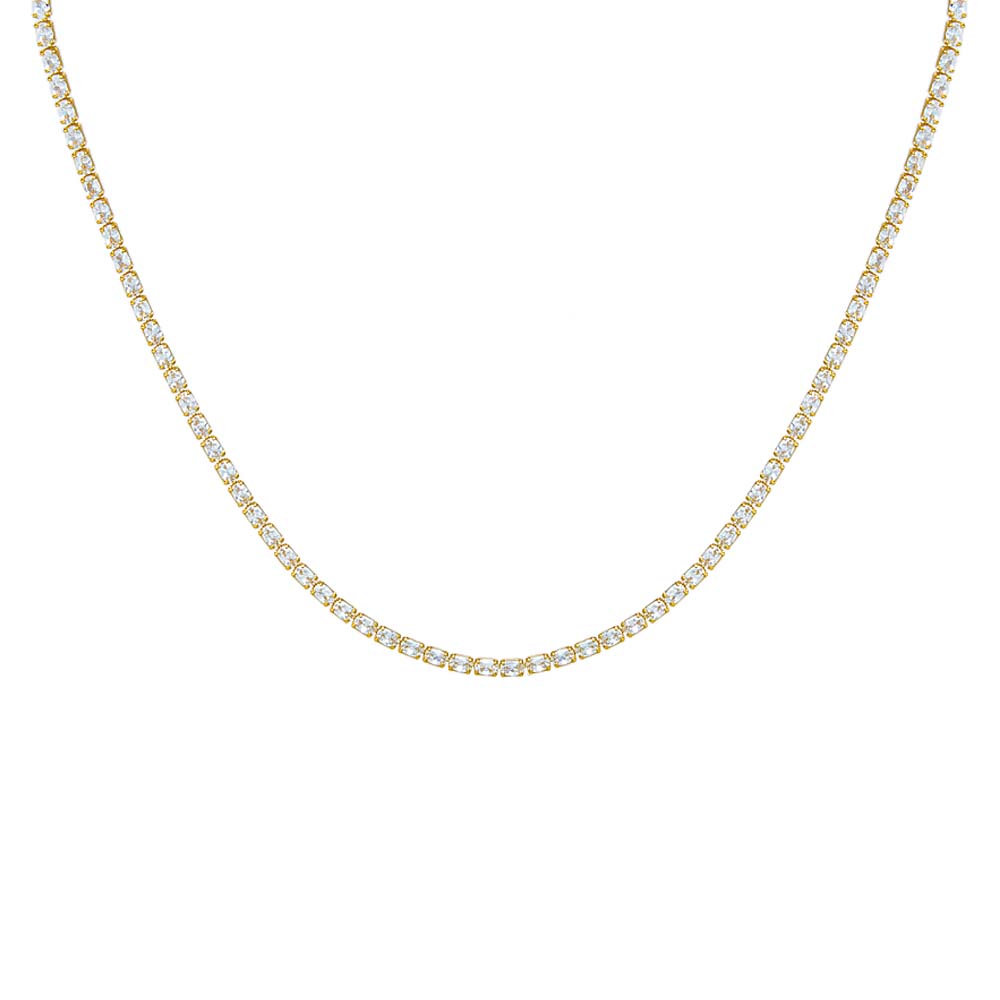 Gold CZ Oval Four Prong Tennis Necklace - Adina Eden's Jewels