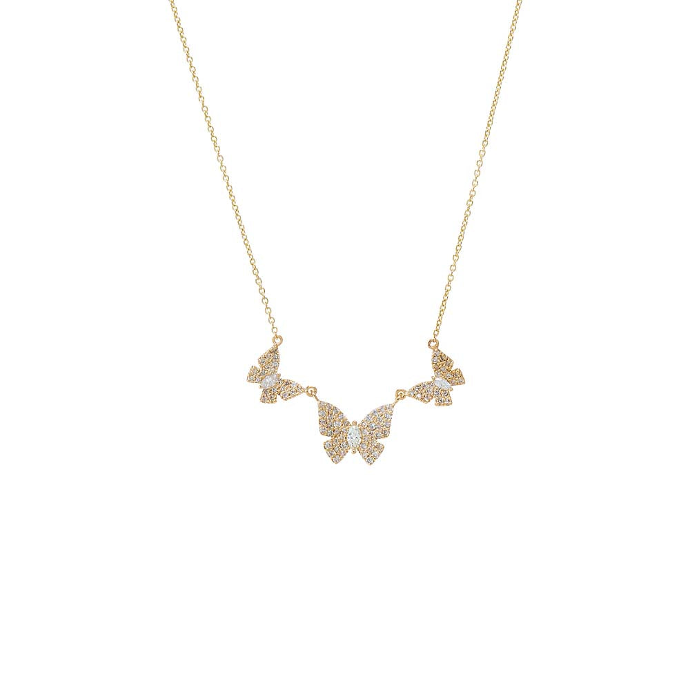 14K Gold Diamond Triple Pave Butterfly Necklace 14K - Adina Eden's Jewels