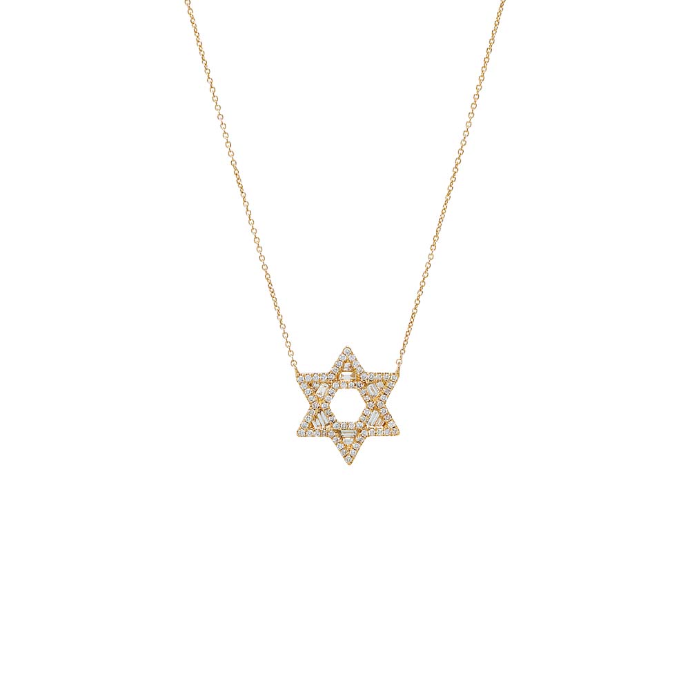 14K Gold Diamond Pave X Baguette Star Of David Necklace 14K - Adina Eden's Jewels