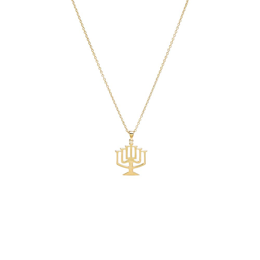 14K Gold Solid Menorah Pendant Necklace 14K - Adina Eden's Jewels