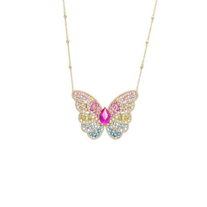 Gold Pastel Colored Large Butterfly Pendant Necklace - Adina Eden's Jewels