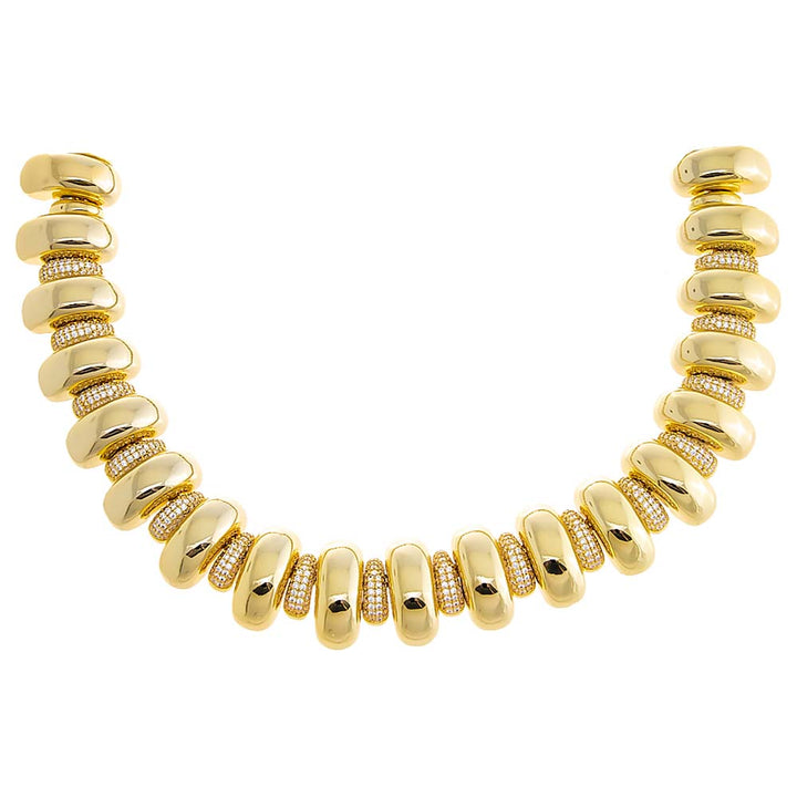 Gold Solid/Pave Wide Ridged Tennis Necklace - Adina Eden's Jewels