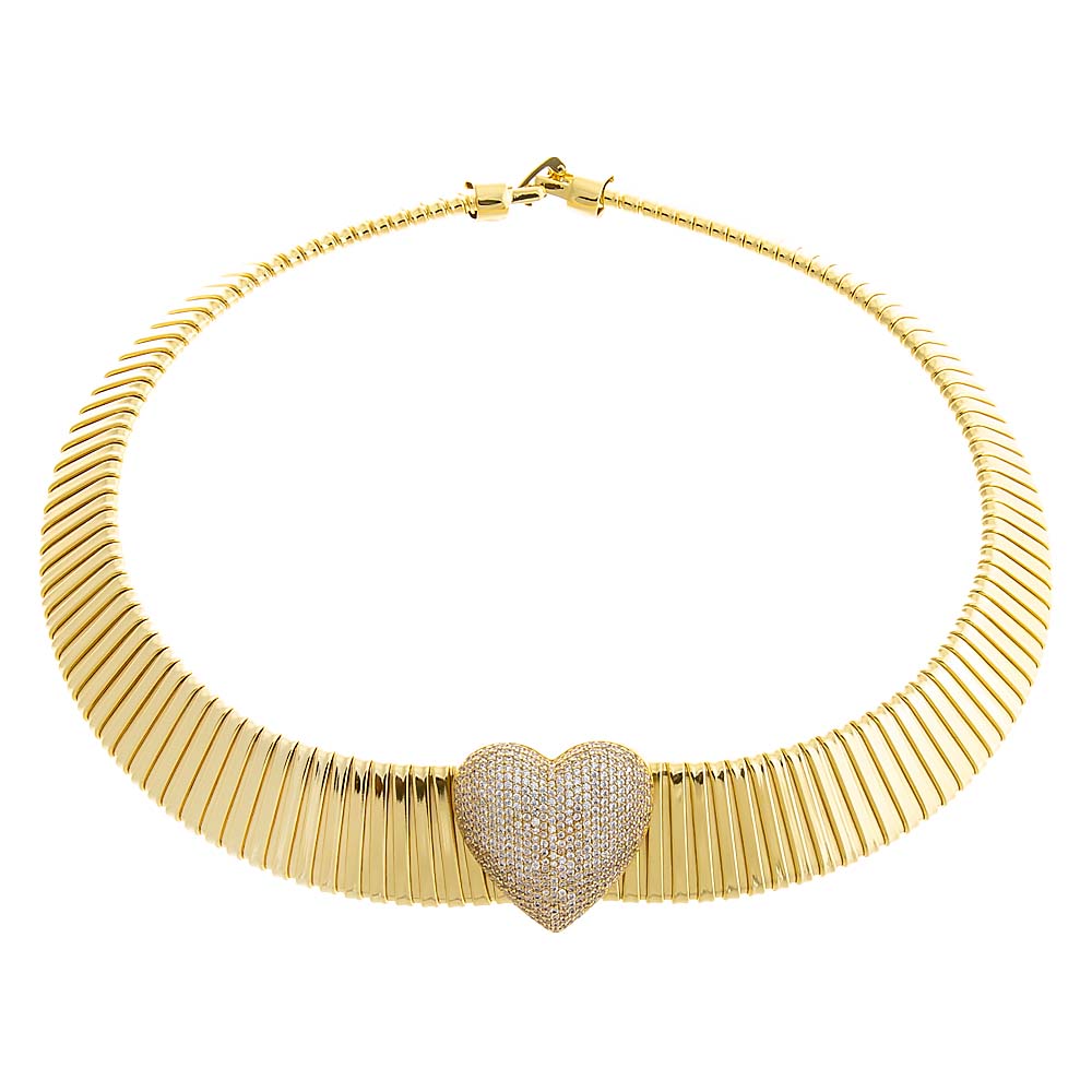  Pave Accented Heart Snake Chain Necklace - Adina Eden's Jewels