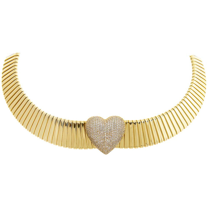 Gold Pave Accented Heart Snake Chain Necklace - Adina Eden's Jewels