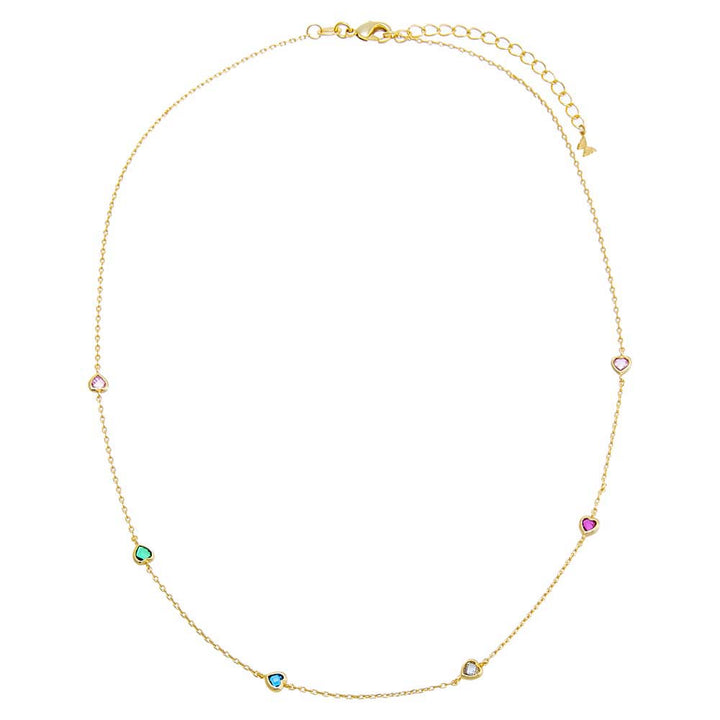  Colored CZ Multi Heart Chain Necklace - Adina Eden's Jewels