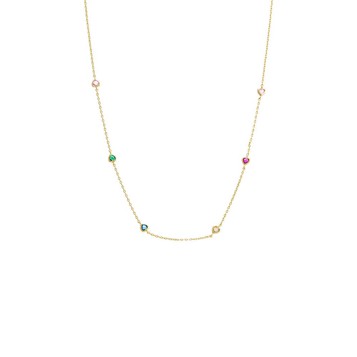 Multi Color Colored CZ Multi Heart Chain Necklace - Adina Eden's Jewels