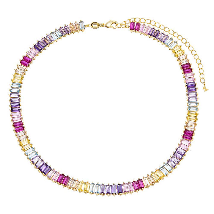  Pastel Multi Colored Baguette Tennis Necklace - Adina Eden's Jewels