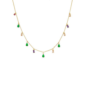 Multi Color Colored CZ Multi Shape Dangling Necklace - Adina Eden's Jewels