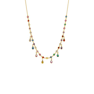 Multi Color Colored Dangling Bezel Teardrops Necklace - Adina Eden's Jewels