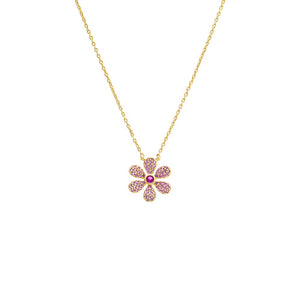 Sapphire Pink Pave Pink Fancy Flower Pendant Necklace - Adina Eden's Jewels