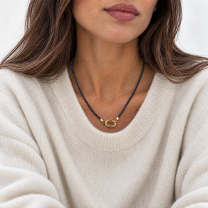 Midnight Blue Natural Stone Beaded Chain Clicker Necklace - Adina Eden's Jewels